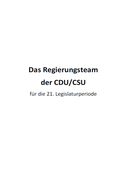 Kurz-Profile der Mitglieder der neuen Bundesregierung von CDU/CSU und SPD